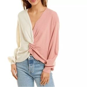 Cinq A Sept Esme twist cashmere sweater Pink White Size S Long Sleeves V-neck